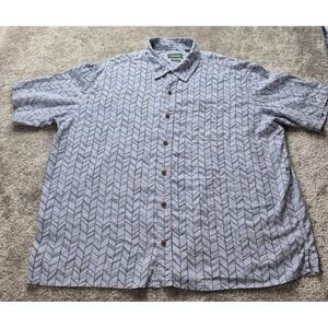 Orvis Shirt Mens XXL Blue Black Classic Fit Hemp Blend Short Sleeve Button Up